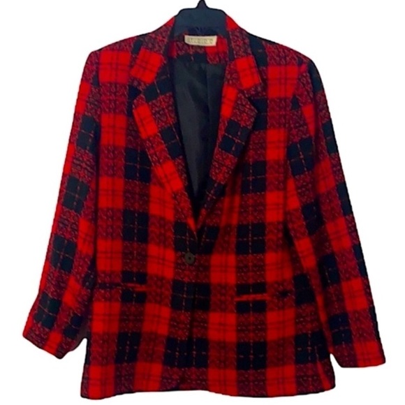 Studio C Vintage jacket blazer business casual black and red plaid size - Picture 3 of 16